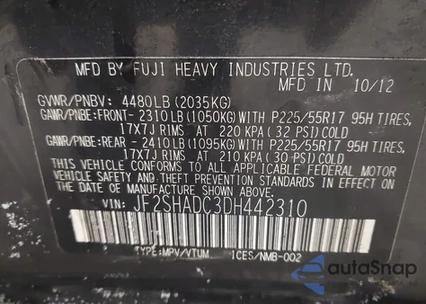 2013 Subaru Forester 2.5X Premium из США, поврежденный, VIN JF2SHADC3DH442310